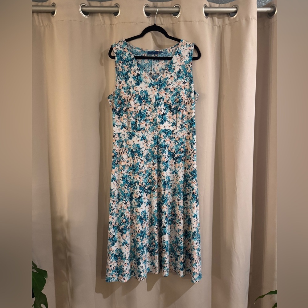 Apt. 9 Teal and Cream Floral Sleeveless Midi Dress